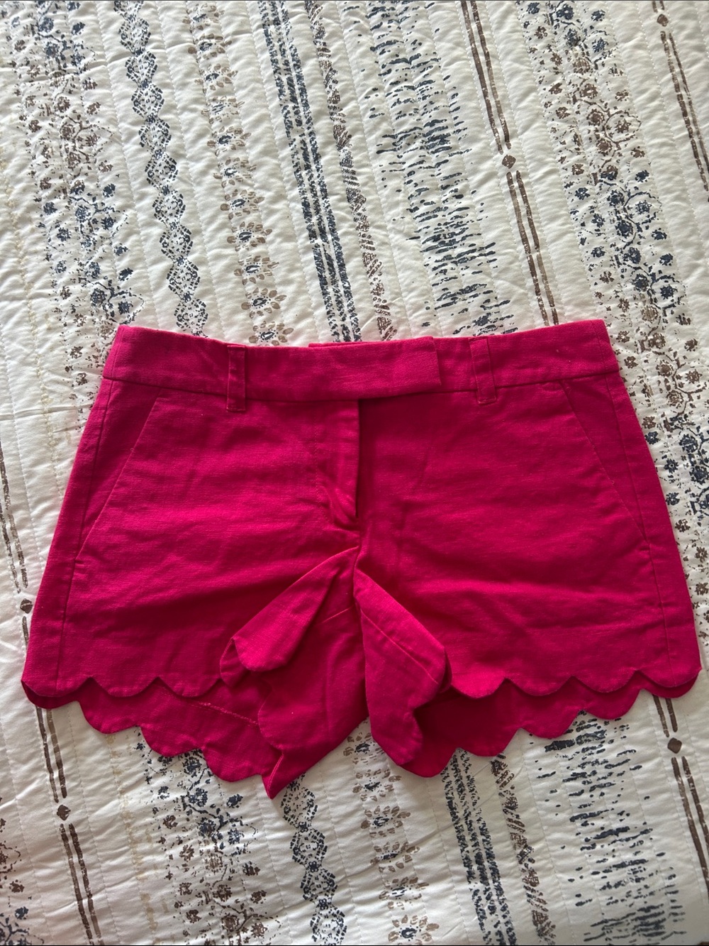 J. Crew Hot Pink Scallop Hem High-Waist Shorts